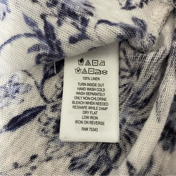 Rachel Zoe 100% Linen Blue Floral Boho Top Womens Size 1X V-neck 3/4 Sleeve - Picture 5 of 9
